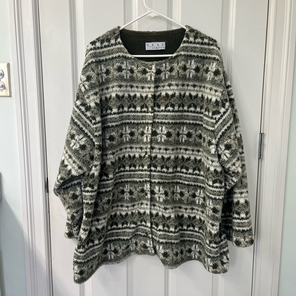 Vintage fleece fair isle jacket plus size